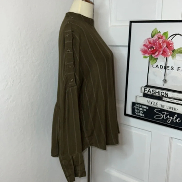 Free People Green Striped Oversized Blouse XS - Picture 2 of 7